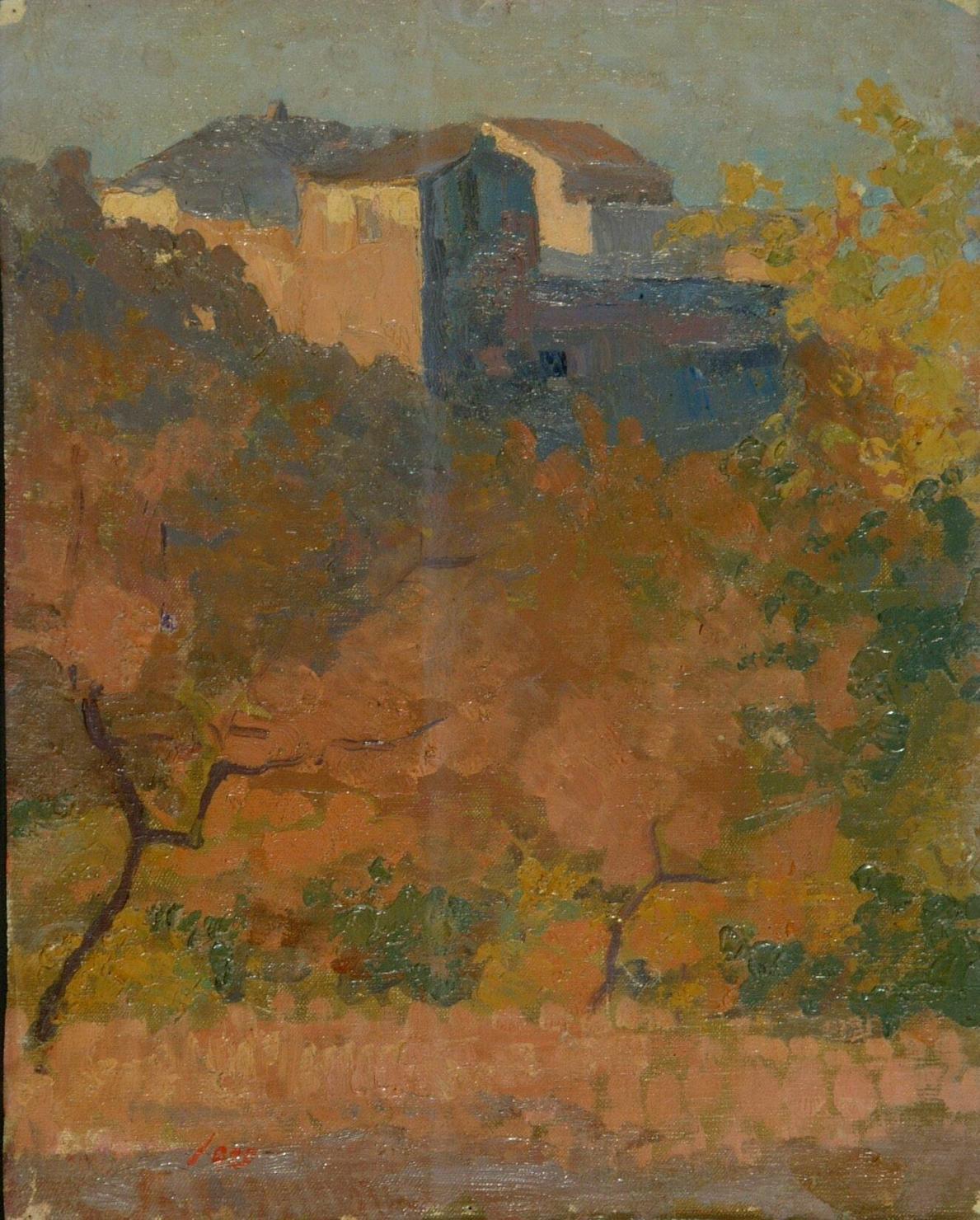 paesaggio con architetture (dipinto) di Gola Emilio (attribuito) (sec. XX)