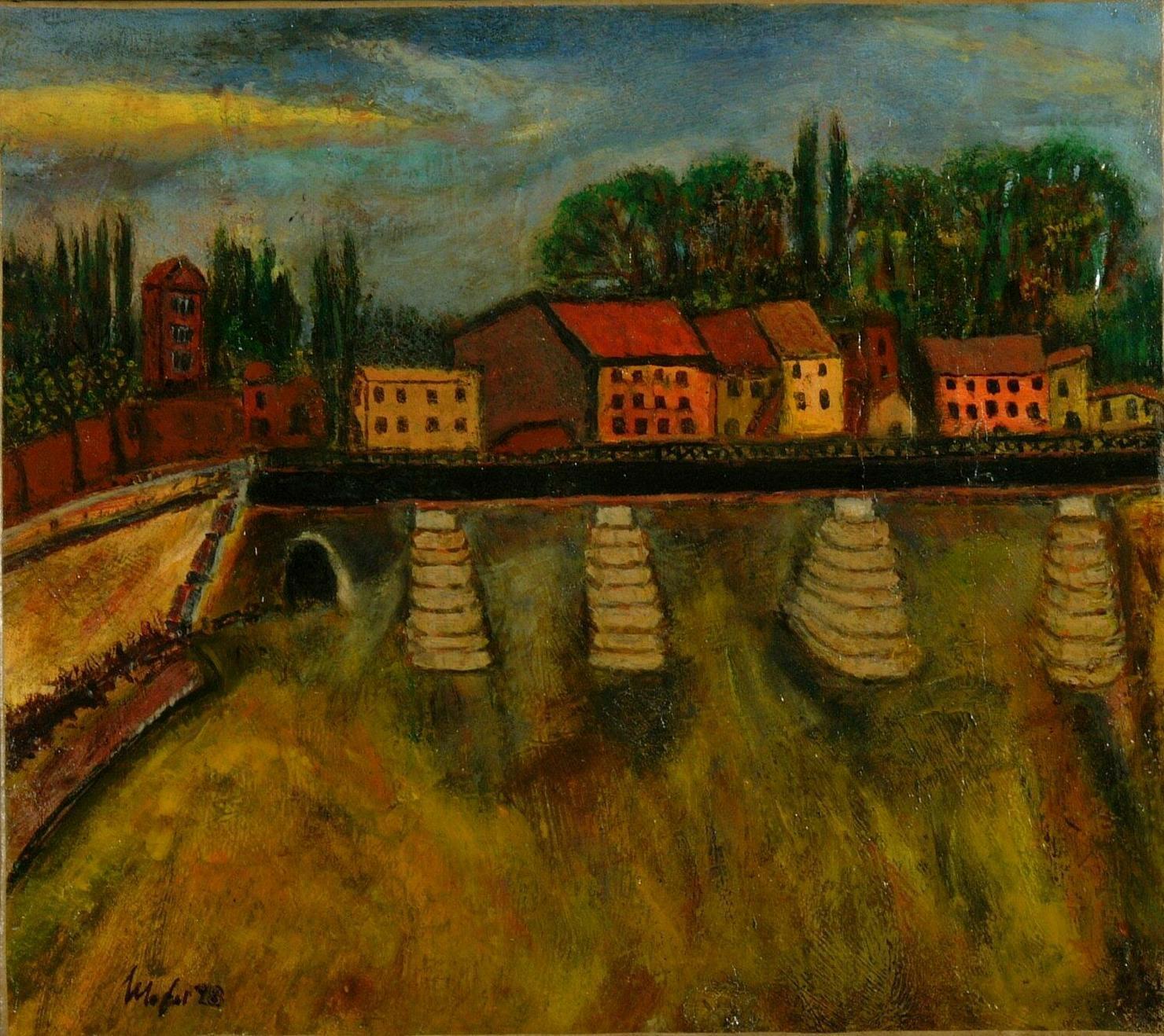paesaggio fluviale (dipinto) di Mafai Mario (sec. XX)