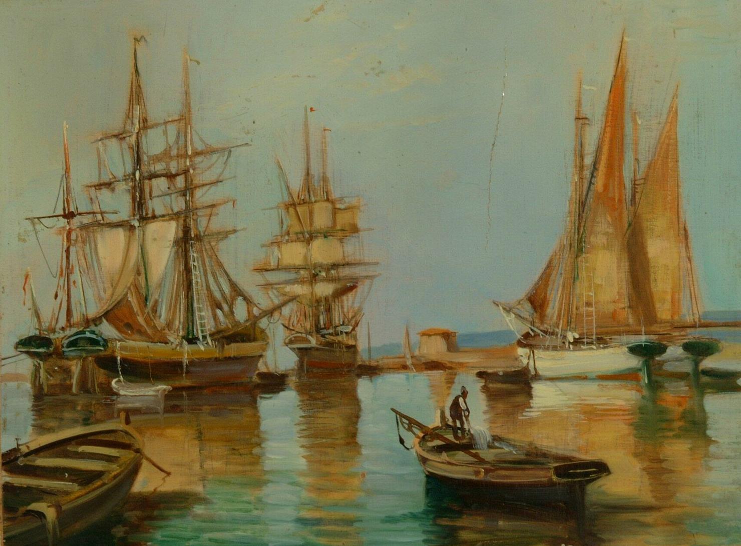 paesaggio marino (dipinto) di Micheli Guglielmo (attribuito) (sec. XX)