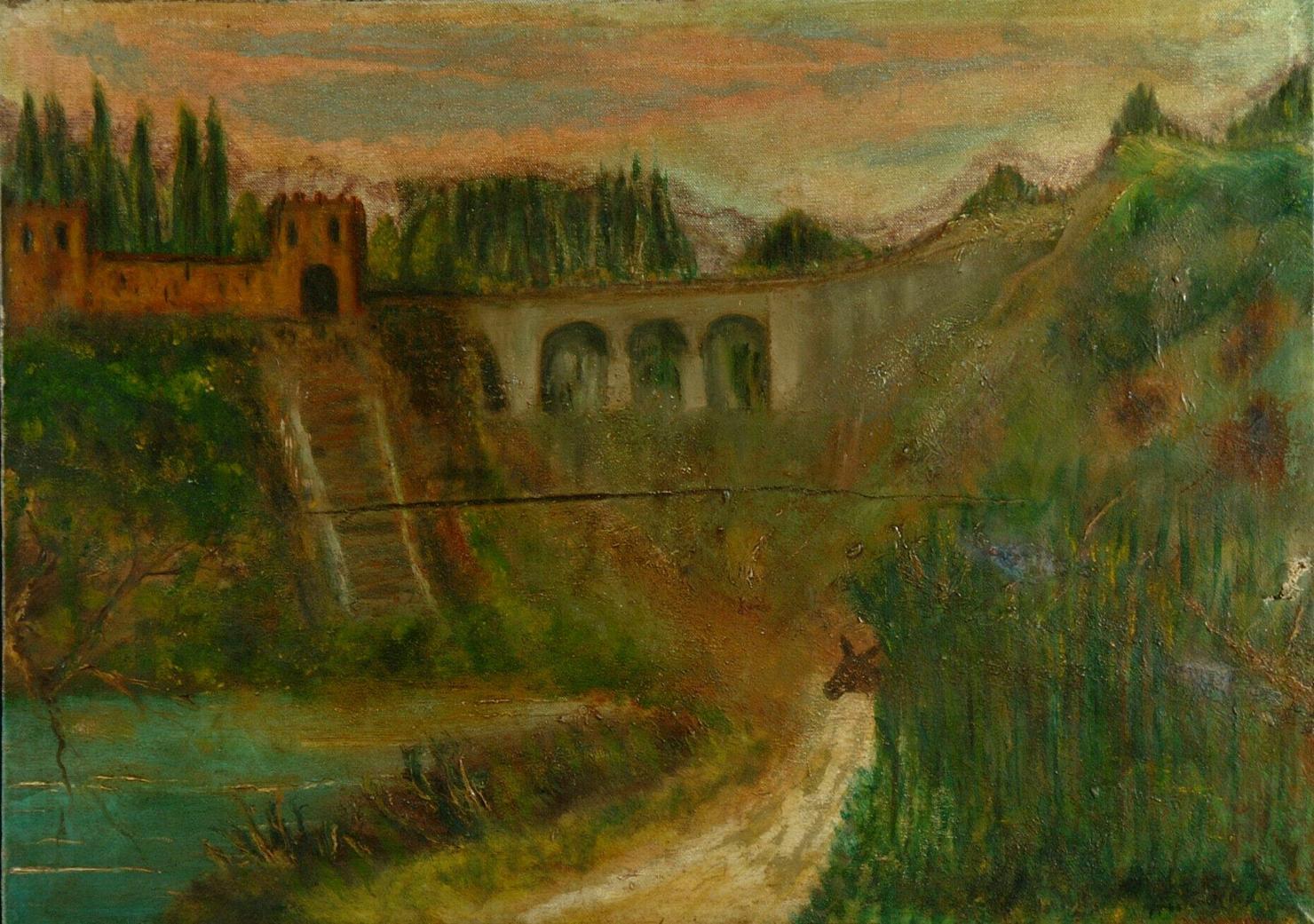 veduta di Ponte di Lama dei Peligni (dipinto) di Raphael Mafai Antonietta (attribuito) (sec. XX)