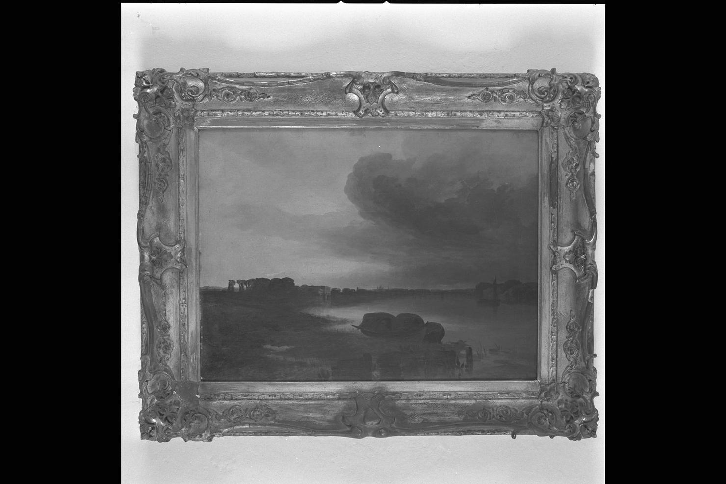 marina con cielo in tempesta (dipinto) di Calame Alexandre (sec. XIX)