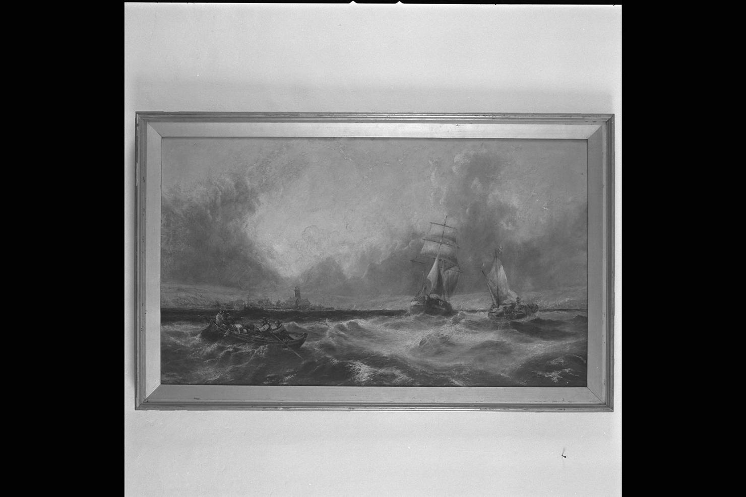 marina in tempesta con imbarcazioni (dipinto) di Webb James (sec. XIX)