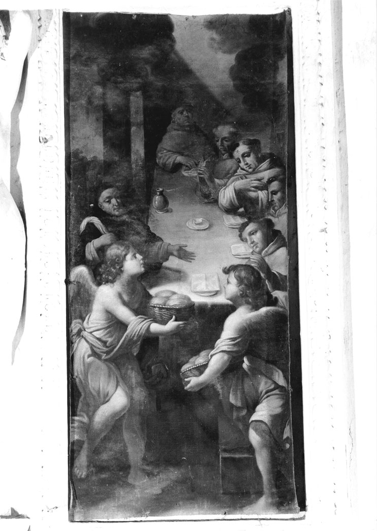 San Domenico e i frati ricevono il pane dagli angeli (dipinto, ciclo) di Marini Paolo (attribuito) (sec. XVII)