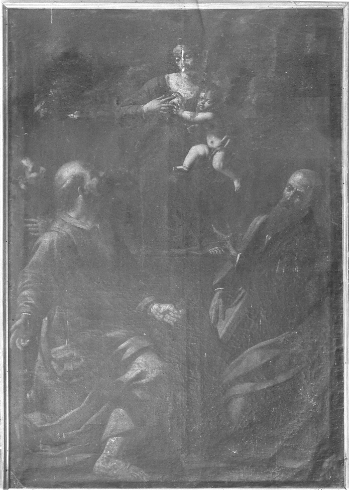 Madonna in trono che allatta il Bambino tra Santi (dipinto) di Cantarini Simone detto Pesarese (attribuito) (secondo quarto sec. XVII)