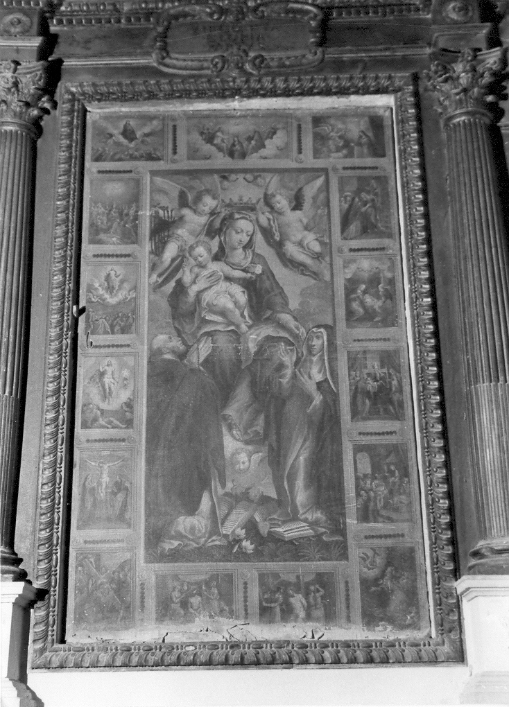 Madonna del Rosario con Santi domenicani e misteri del rosario (dipinto, elemento d'insieme) di Ramazzani Ercole (sec. XVI)
