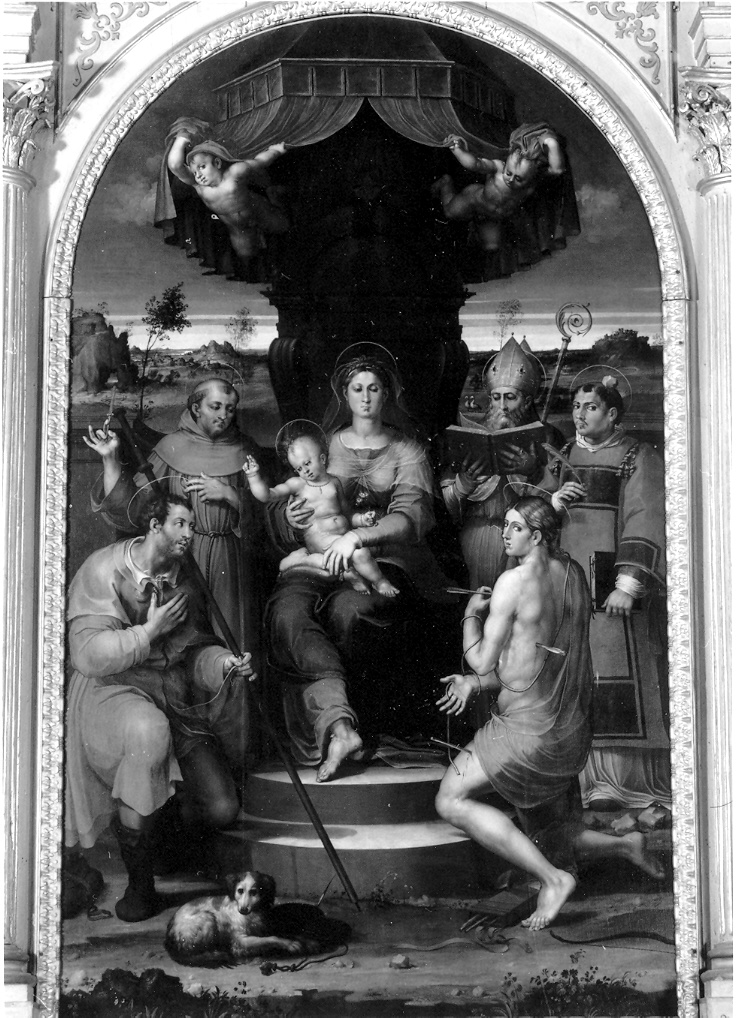 Madonna con Bambino e Santi (dipinto) di Raffaellino del Colle (sec. XVI)