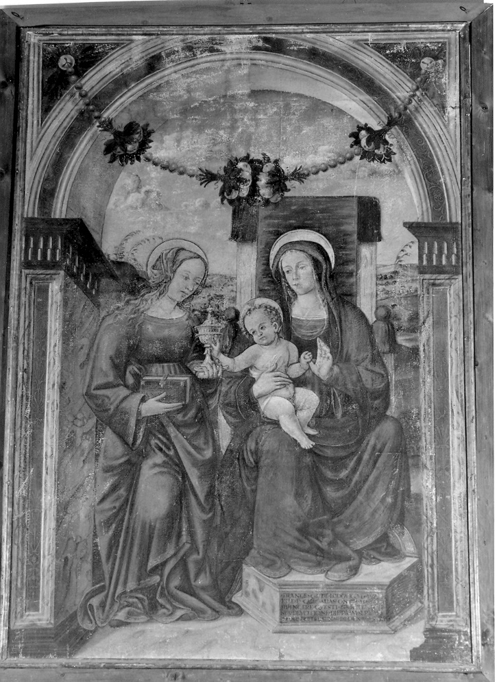 Madonna con Bambino in trono (dipinto) di Battaglini Francesco (attribuito) (sec. XVI)