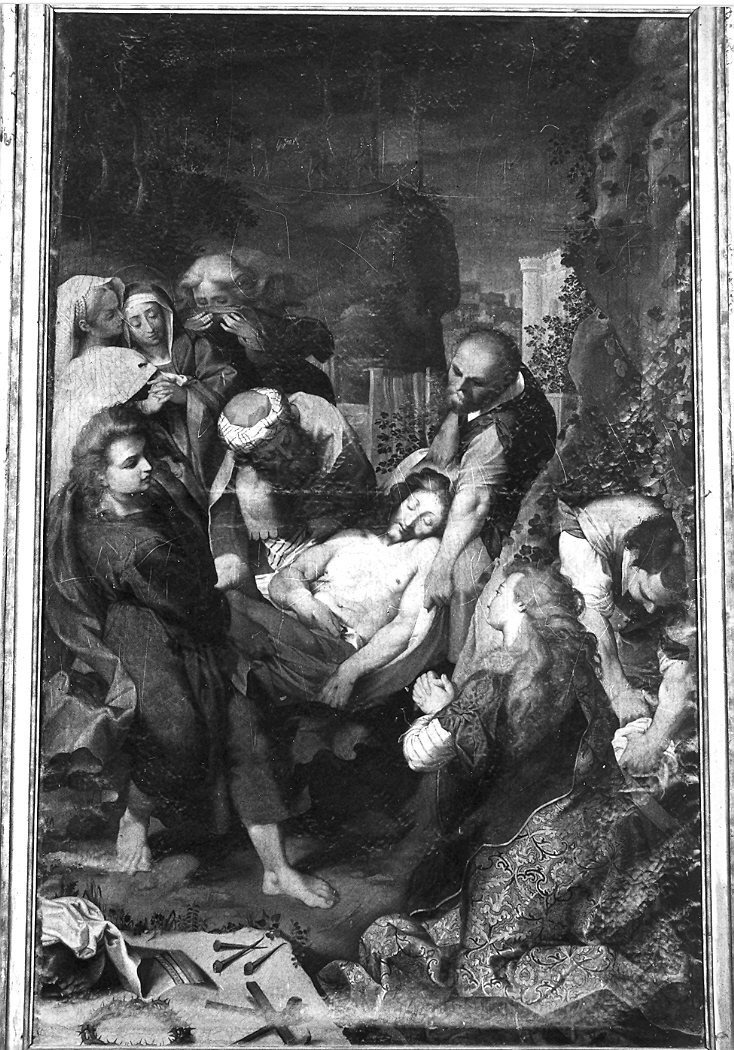 deposizione di Cristo dalla croce (dipinto) di Pellegrini Felice (attribuito) (ultimo quarto, prima metà sec. XVI, sec. XVII)