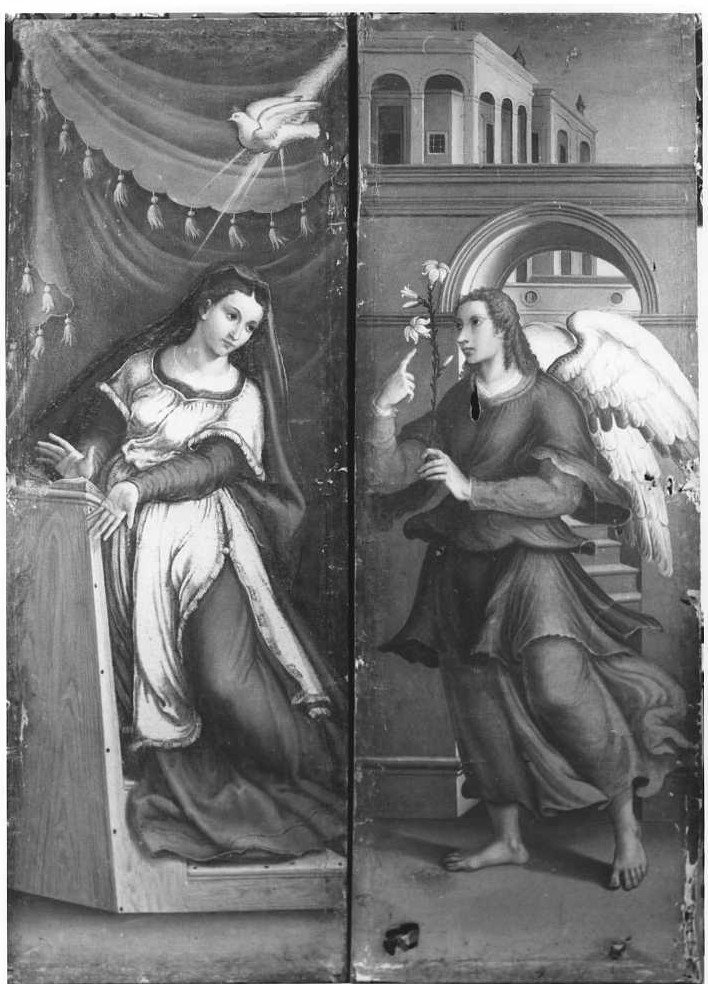 Annunciazione (dipinto, elemento d'insieme) di Nobili Durante, De Magistris Giovanni Andrea (sec. XVI)