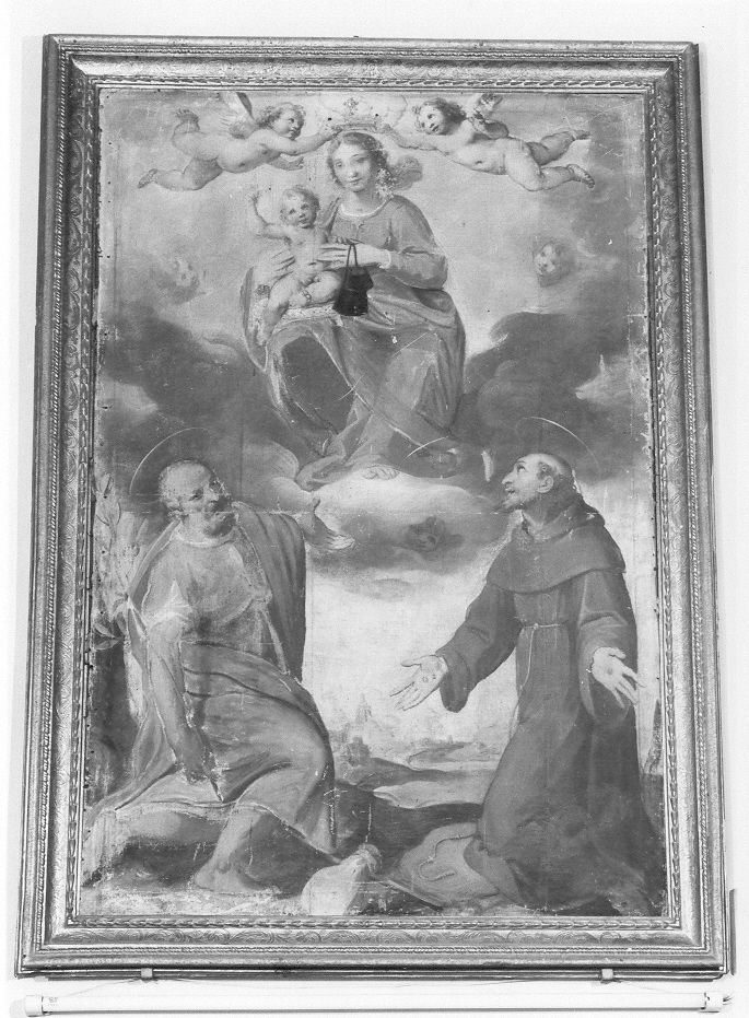 Madonna con Bambino, San Giuseppe e San Francesco (dipinto) di Cimatori Antonio detto Visaccio (sec. XVII)