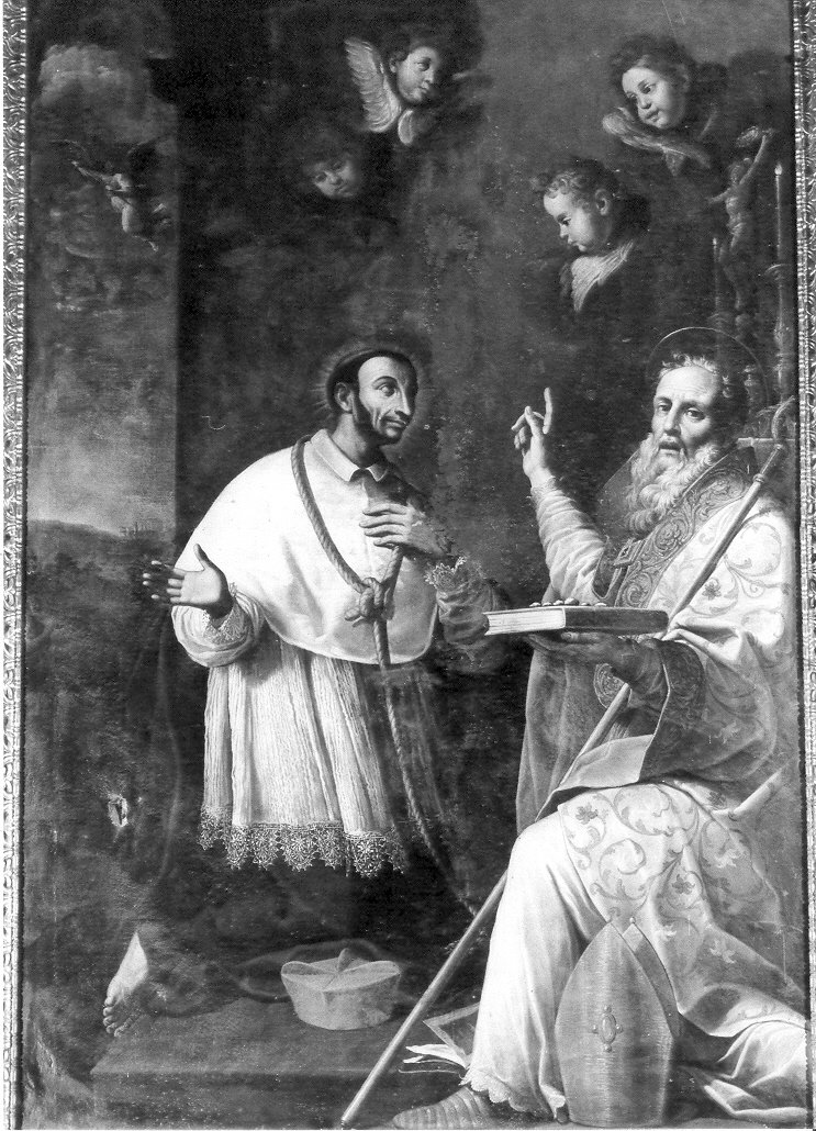 San Carlo Borromeo e San Liborio (dipinto, elemento d'insieme) di Carosi Giovanni Antonio (attribuito), Fanelli Pier Simone (metà sec. XVII)