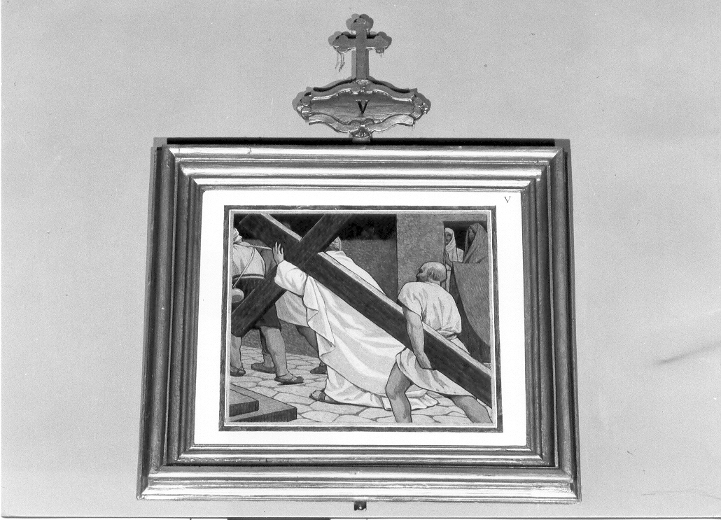 stazione V: Gesù aiutato dal cireneo (Via Crucis, elemento d'insieme) di Biagetti Biagio (sec. XX)