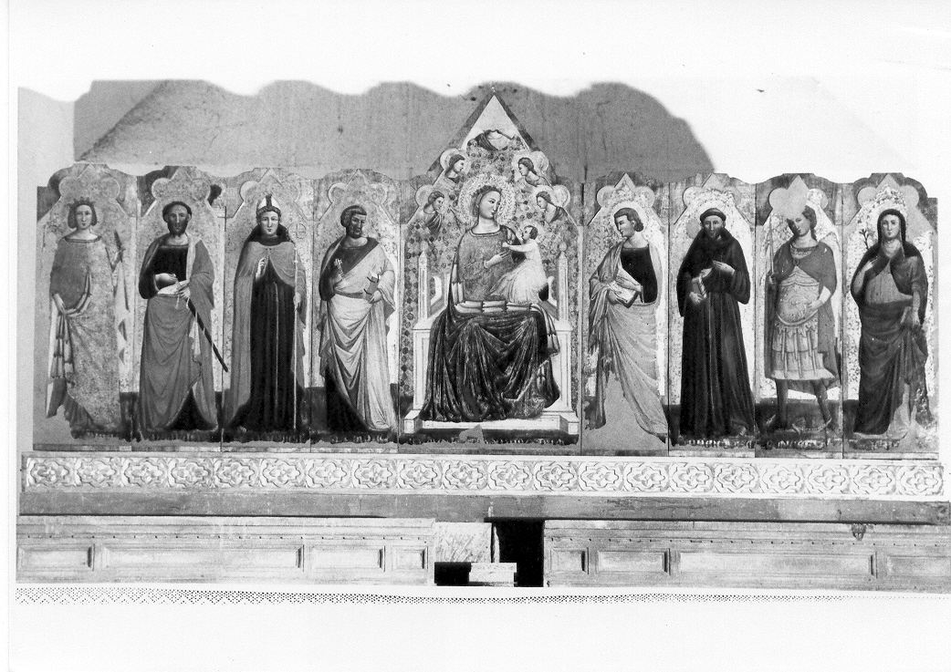 Madonna con Bambino in trono tra santi (polittico, insieme) di Baronzio Giovanni (attribuito) (metà sec. XIV)