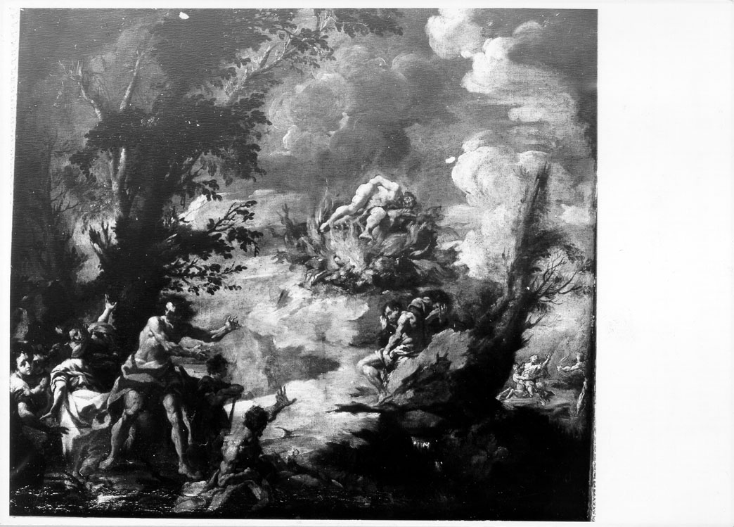 Ercole sul rogo funebre (dipinto) di Ricci Sebastiano (attribuito) (sec. XVIII)