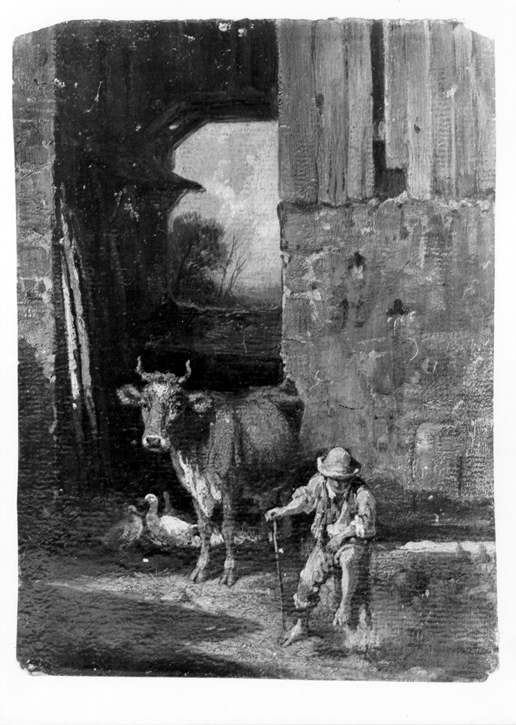 Vacca con guardiano, scena di genere (dipinto) di Garnier Victor Alexandre (ultimo quarto sec. XIX)