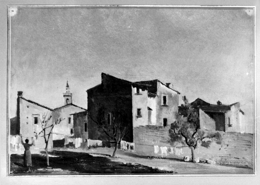 Le prime case della Piazzarola, veduta di Ascoli Piceno (dipinto) di Gabrielli Giulio (seconda metà sec. XIX)