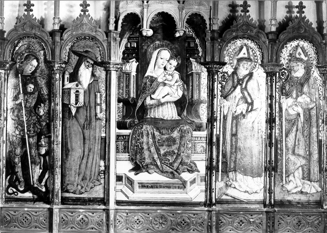 Madonna con Bambino con San Michele Arcangelo, San Girolamo, San Biagio e San Nicola di Bari (polittico) di Alemanno Pietro (sec. XV)