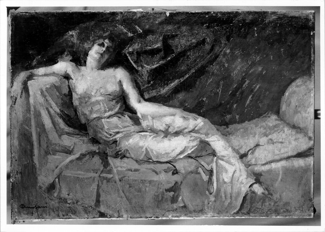 Il riposo, figura femminile (dipinto) di Amisani Giuseppe (sec. XX)