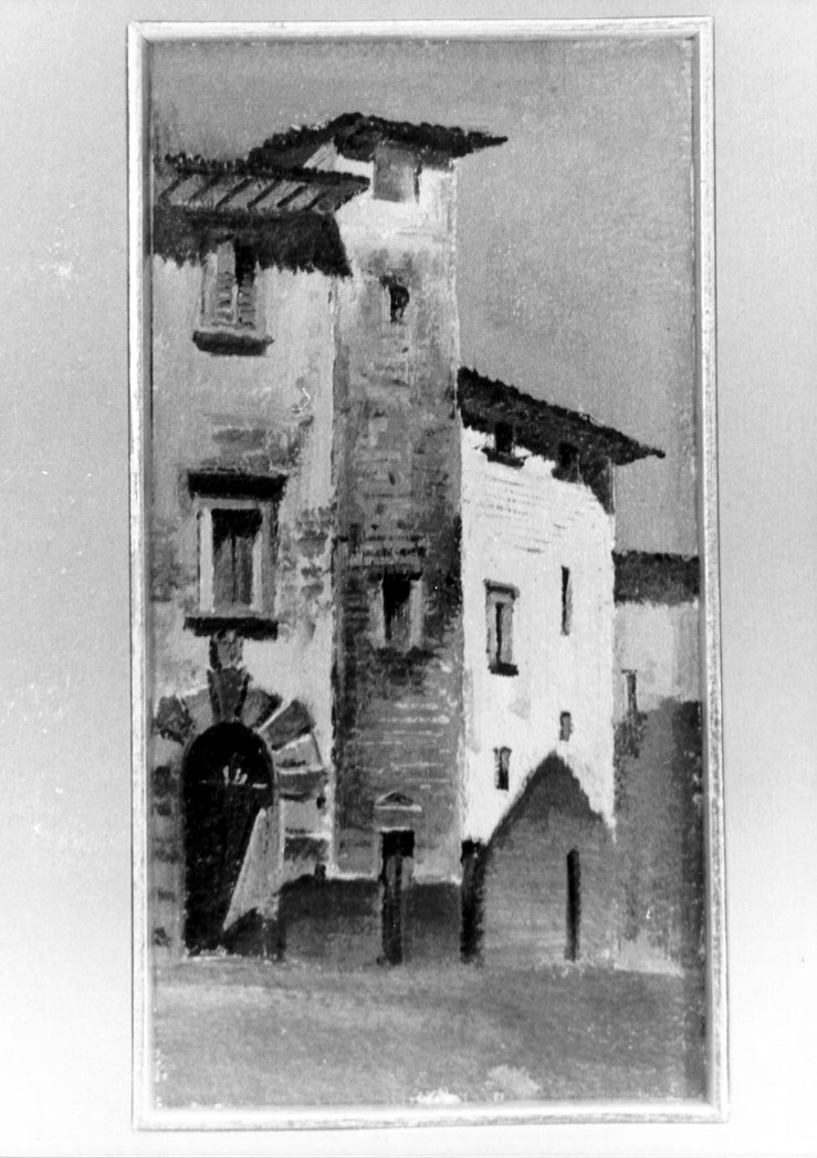 Torre della Piazzarola, veduta di Ascoli Piceno (dipinto) di Gabrielli Giulio (seconda metà sec. XIX)