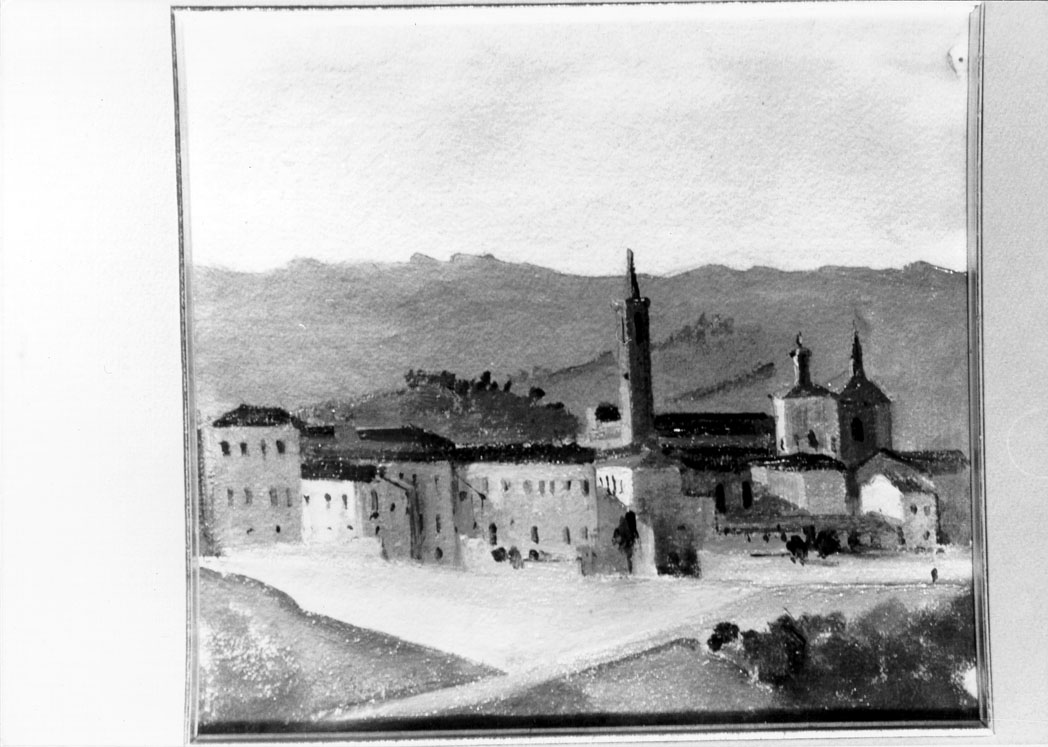Episcopio e Duomo, veduta di Ascoli Piceno (dipinto) di Gabrielli Giulio (seconda metà sec. XIX)
