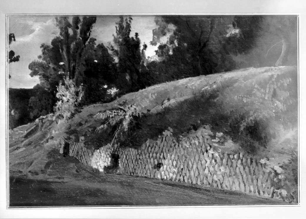 Parte di acquedotto romano nel fondo Seghetti sul colle dell'Annunziata, veduta di Ascoli Piceno (dipinto) di Gabrielli Giulio (seconda metà sec. XIX)