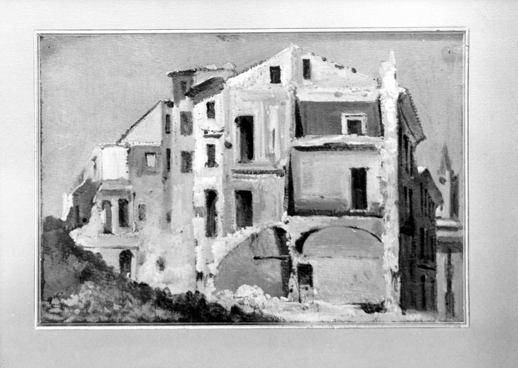 Demolizione di Palazzo Marcatili, veduta di Ascoli Piceno (dipinto) di Gabrielli Giulio (seconda metà sec. XIX)