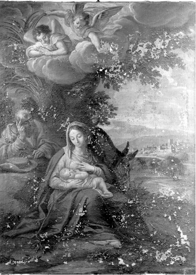 riposo nella fuga in Egitto (dipinto) di Parisani Celio (attribuito) (sec. XVIII)