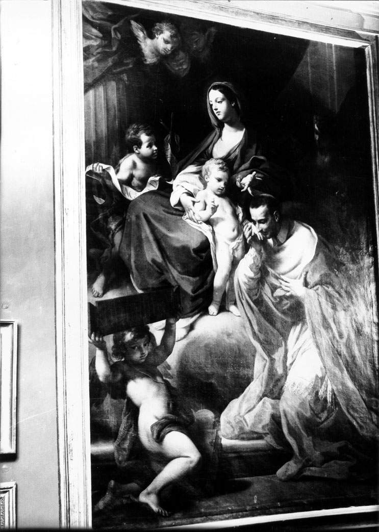 Madonna con Bambino con San Giovannino e San Carlo Borromeo (dipinto) di Conca Sebastiano (sec. XVIII)