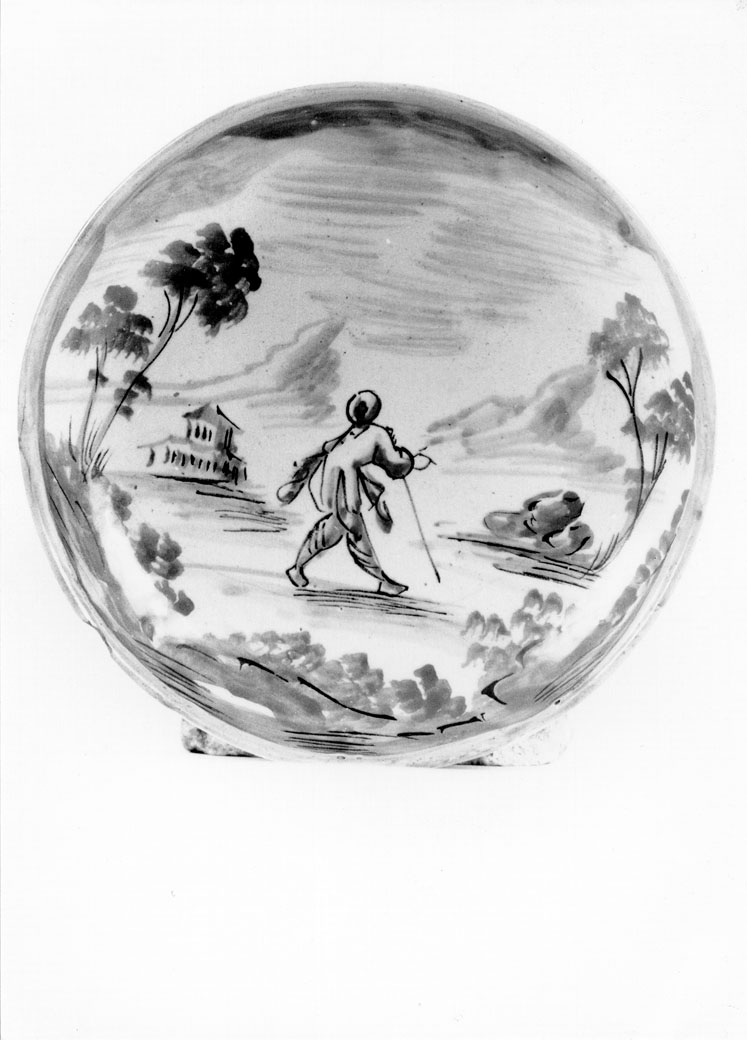 paesaggio con viandante (piatto) - manifattura ligure (sec. XVIII)