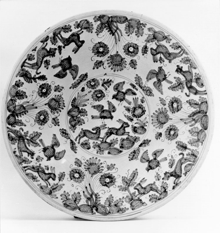 cane che insegue una lepre (piatto da parata) - manifattura di Deruta (sec. XVII)