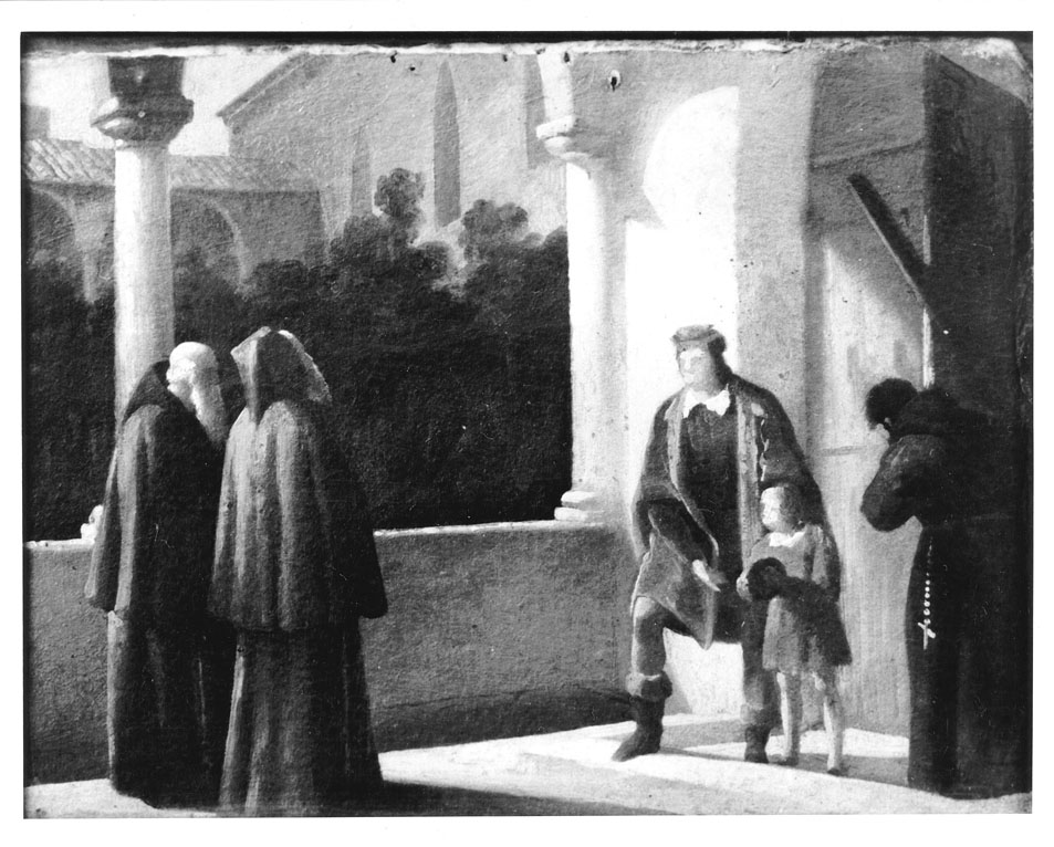 Cristoforo Colombo nel Convento di Palos (dipinto) di Cicconi Ferdinando (sec. XIX)