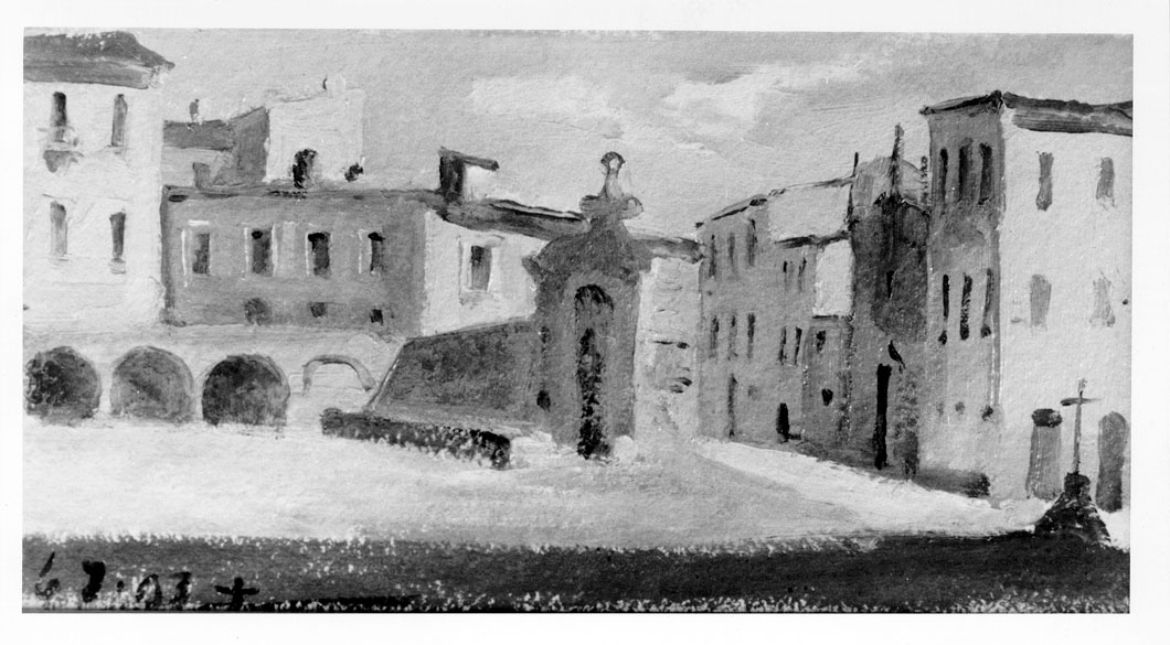 Porta Cappuccina, veduta di Ascoli Piceno (dipinto) di Gabrielli Giulio (sec. XX)