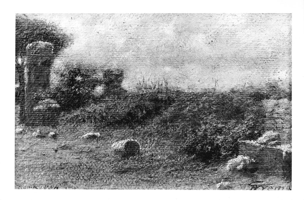 paesaggio con rovine (dipinto) di Crema Giovanni Battista (sec. XX)