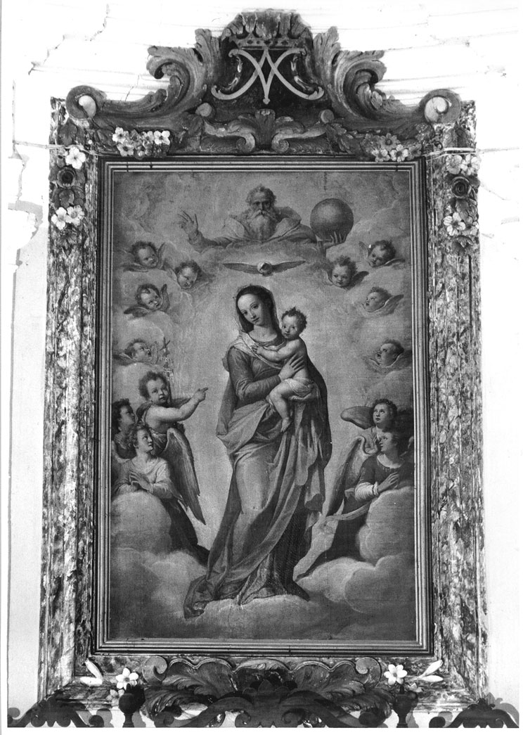 Madonna in gloria tra angeli (dipinto) di Zuccari Taddeo, Zuccari Federico (sec. XVI)