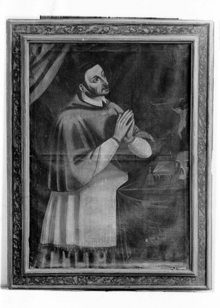 San Carlo Borromeo in adorazione della croce (dipinto) - ambito marchigiano (sec. XVII)