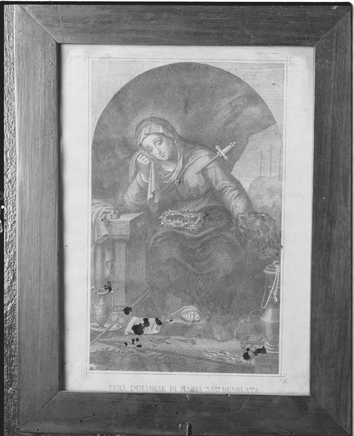 Madonna Addolorata con simboli della Passione (stampa) di Ricci Alessandro - ambito marchigiano (secc. XVIII/ XIX)