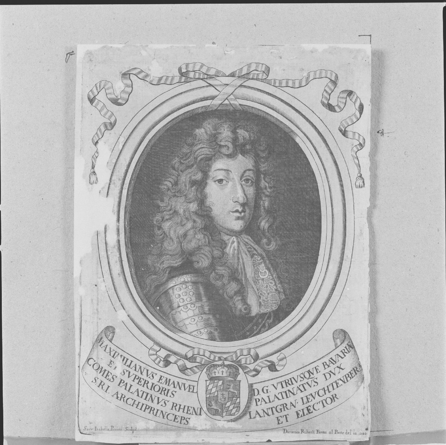 ritratto di Massimilano Emanuele duca di Bavaria e del Palatinato (stampa) di Piccini Isabella - ambito italiano, ambito italiano (secc. XVII/ XVIII)