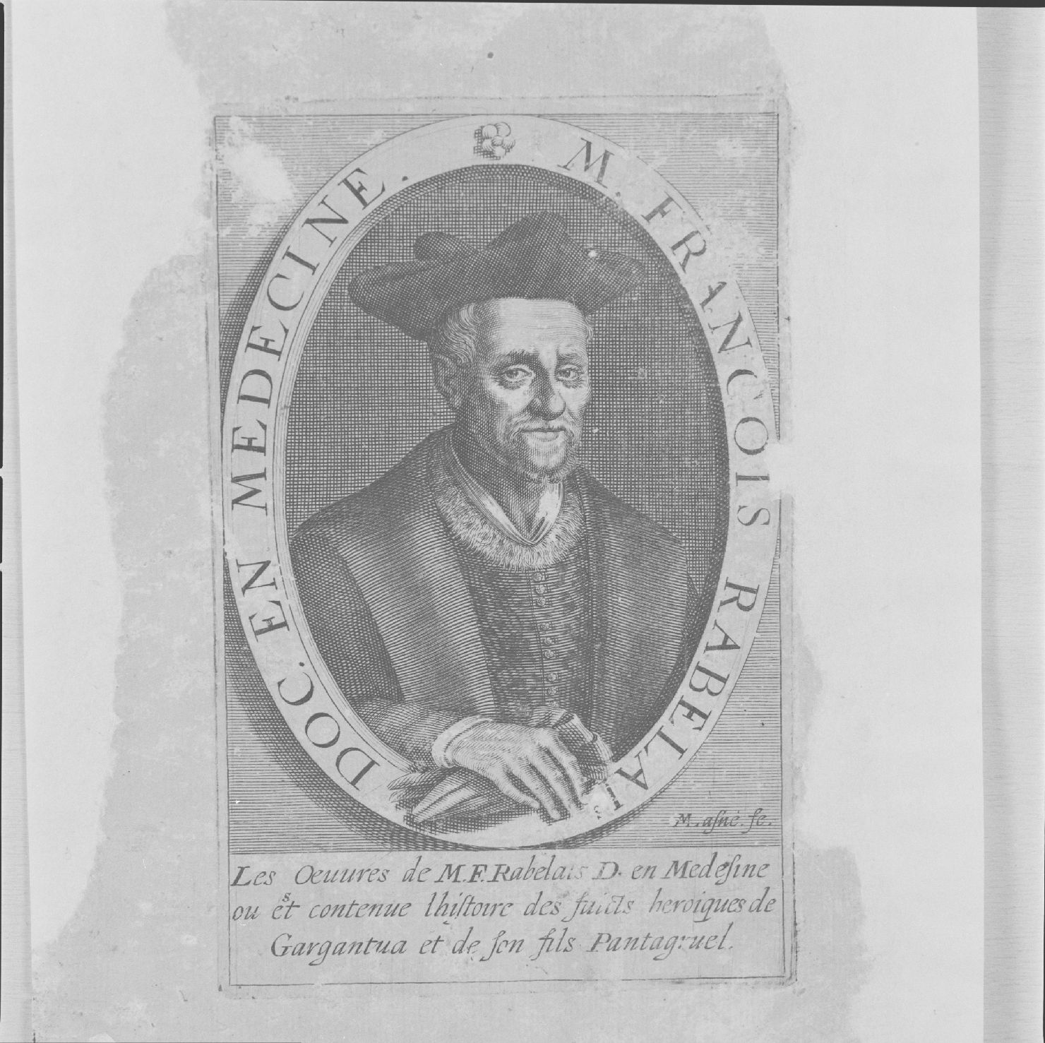 ritratto di François Rabelais (stampa smarginata) di Lasne Michel (sec. XVII)