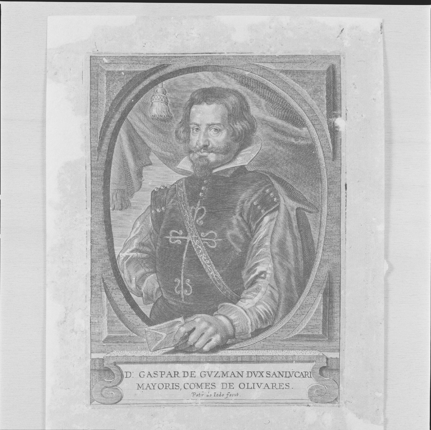 ritratto di Gaspar de Guzman conte d'Olivares (stampa tagliata) di Jode Pieter de il Giovane (sec. XVII)