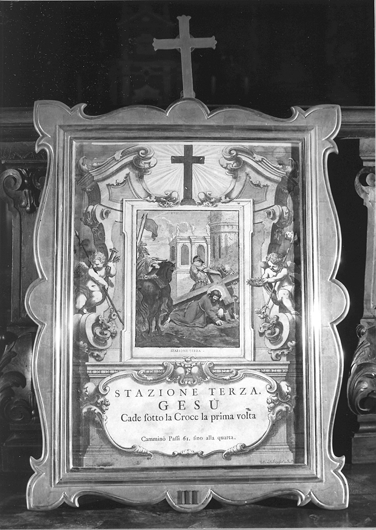 stazione III: Gesù cade sotto la croce la prima volta (stampa, elemento d'insieme) di Cantarelli Giuseppe (sec. XVIII)