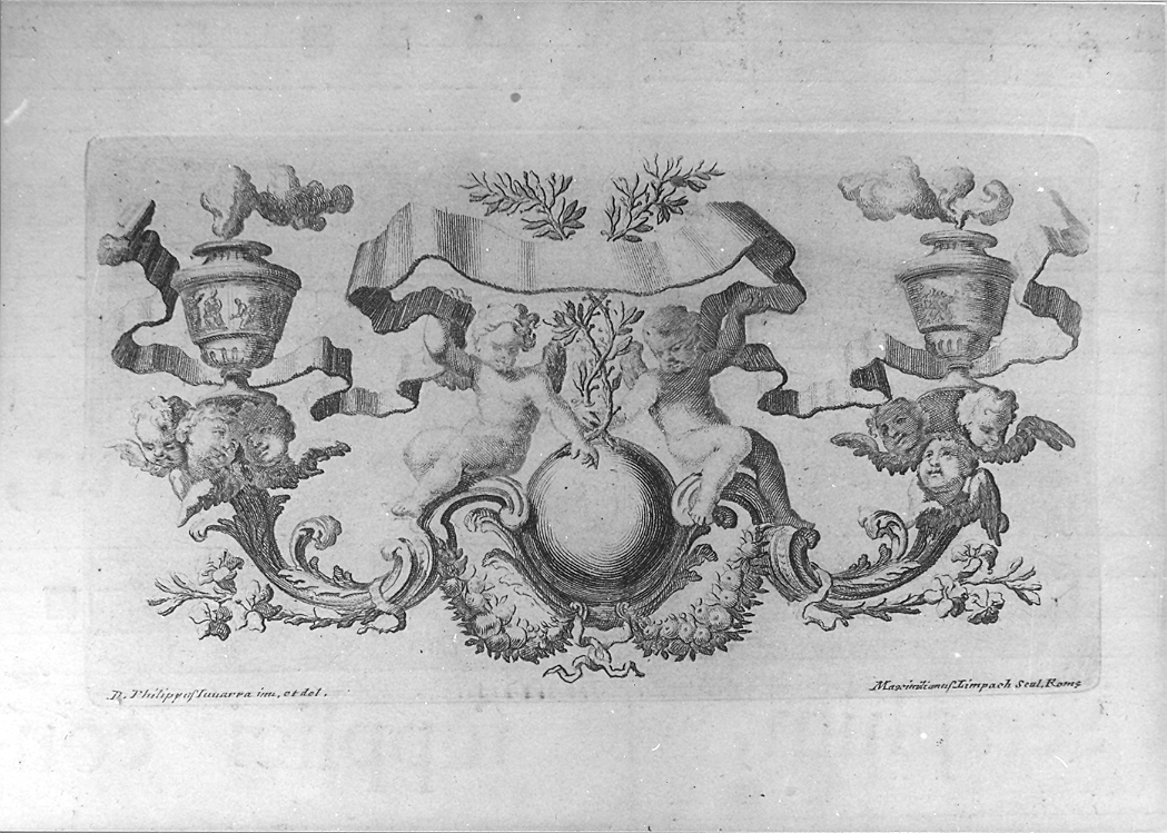 motivi decorativi vegetali con putti alati (stampa) di Juvarra Filippo, Limpach Maximilian Joseph (sec. XVIII)