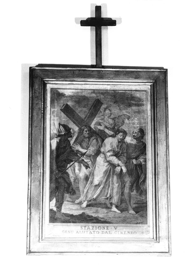 stazione V: Gesù aiutato da Simone il Cireneo a portare la croce (stampa, elemento d'insieme) di Campanella Angelo (seconda metà sec. XVIII)