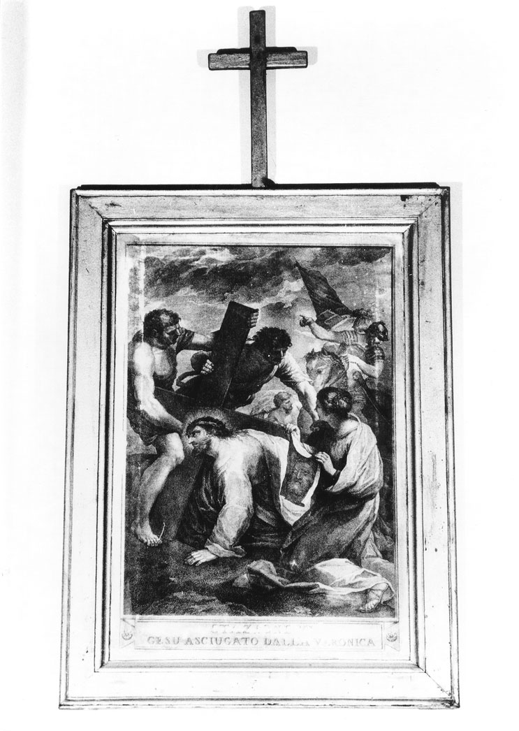 stazione VI: Gesù asciugato dalla Veronica (stampa, elemento d'insieme) di Campanella Angelo (seconda metà sec. XVIII)