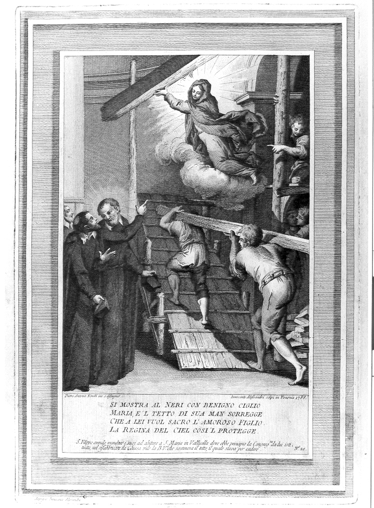 San Filippo Neri ha la visione della Madonna (stampa, serie) di Alessandri Innocente, Novelli Pietro Antonio (sec. XVIII)