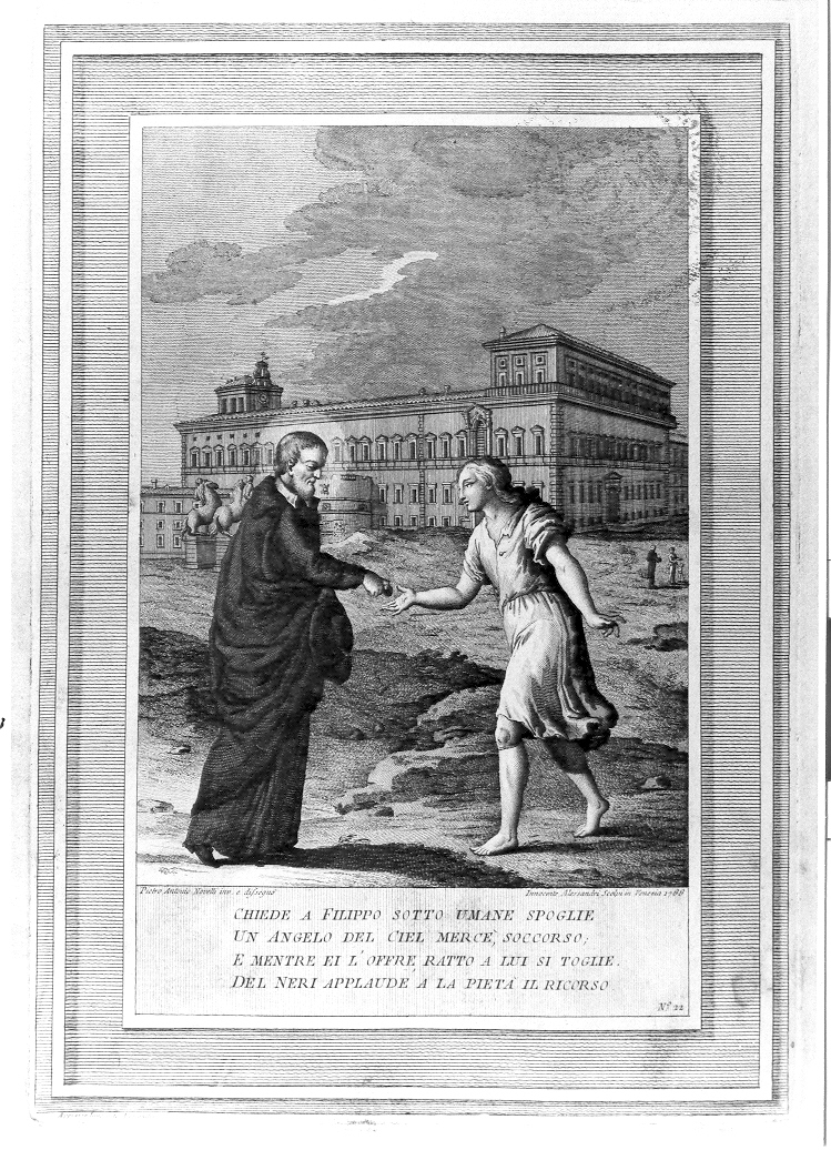 San Filippo Neri soccorre un angelo (stampa, serie) di Alessandri Innocente, Novelli Pietro Antonio (sec. XVIII)