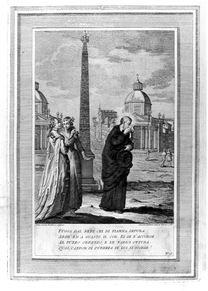 San Filippo Neri incontra due meretrici (stampa, serie) di Alessandri Innocente, Novelli Pietro Antonio (sec. XVIII)