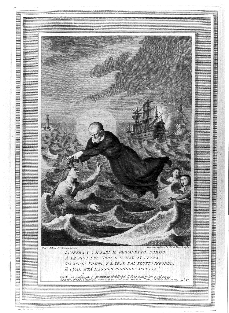 San Filippo salva un giovane dalle onde e dai corsari (stampa, serie) di Alessandri Innocente, Novelli Pietro Antonio (sec. XVIII)