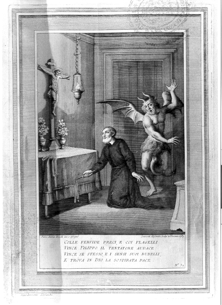 San Filippo Neri vince le tentazioni di Satana (stampa, serie) di Alessandri Innocente, Novelli Pietro Antonio (sec. XVIII)