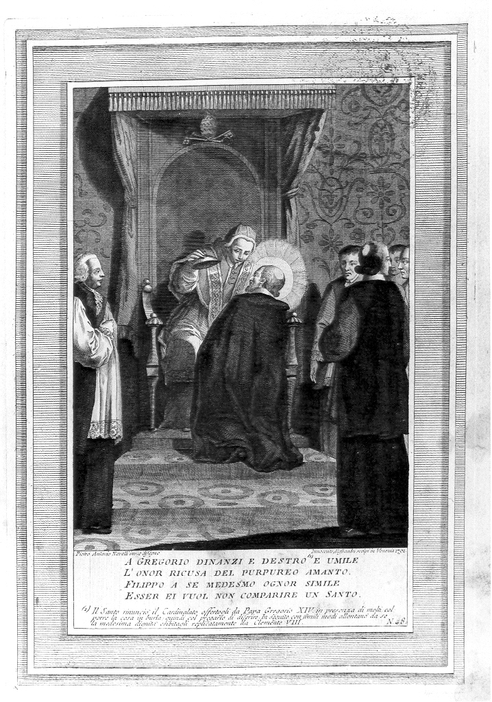 San Filippo Neri rifiuta il cardinalato (stampa, serie) di Alessandri Innocente, Novelli Pietro Antonio (sec. XVIII)