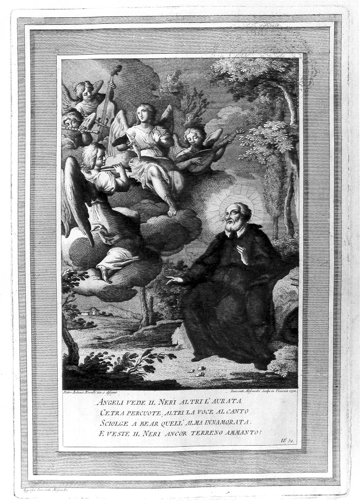 San Filippo Neri vede apparire angeli musicanti (stampa, serie) di Alessandri Innocente, Novelli Pietro Antonio (sec. XVIII)
